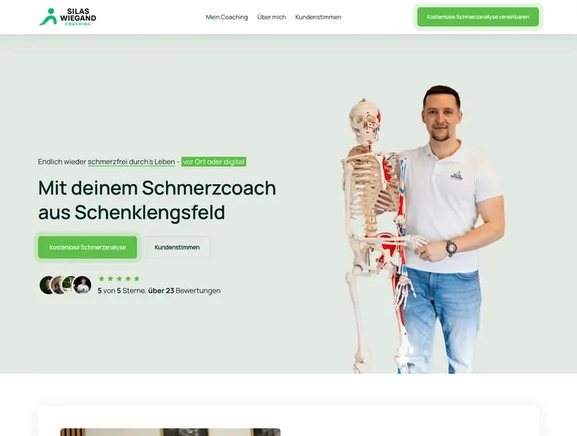 Website von Schmerzcoach Silas Wiegand mit hellem, freundlichem Auftritt