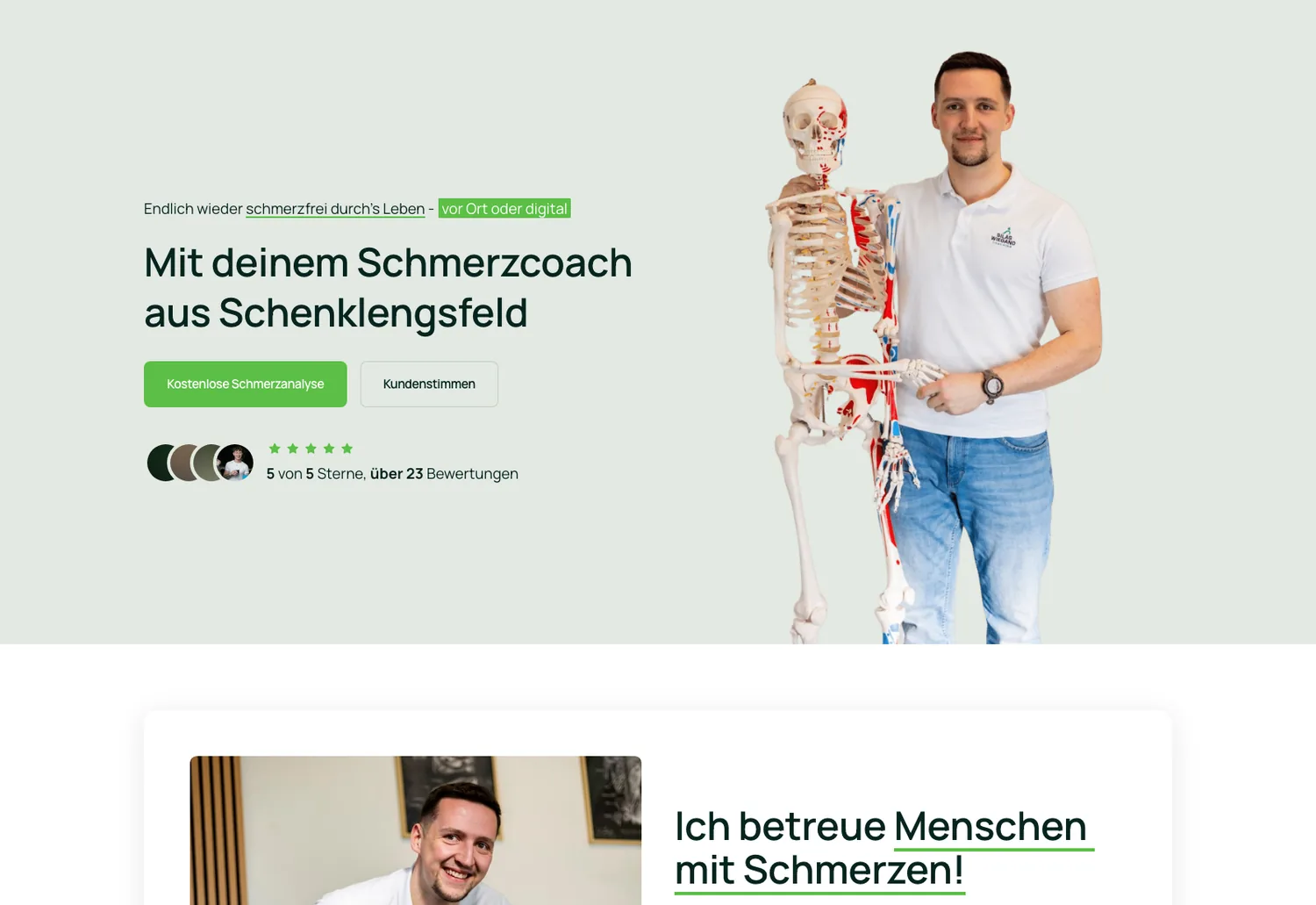 Website von Schmerzcoach Silas Wiegand mit hellem, freundlichem Auftritt